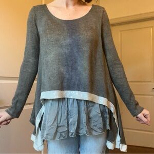 Belle France Gray and Cream Layered Sweater